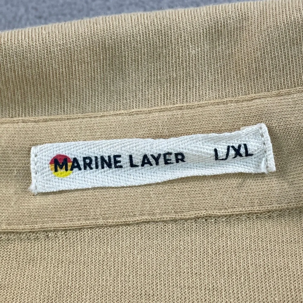 Marine Layer‎ Preston Polo Shirt Men Large/XL Vintage Yellow Retro Coastal Print